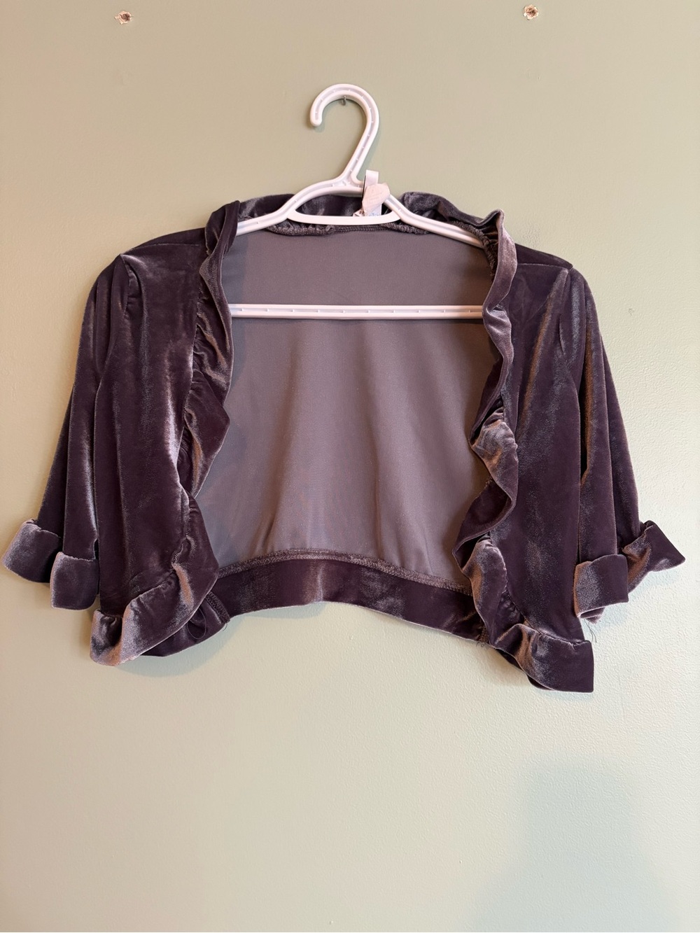 Vtg Discreet Velvet Bolero Shrug Jacket S Mauve Ruffle Y2K Whimsigoth USA Goth